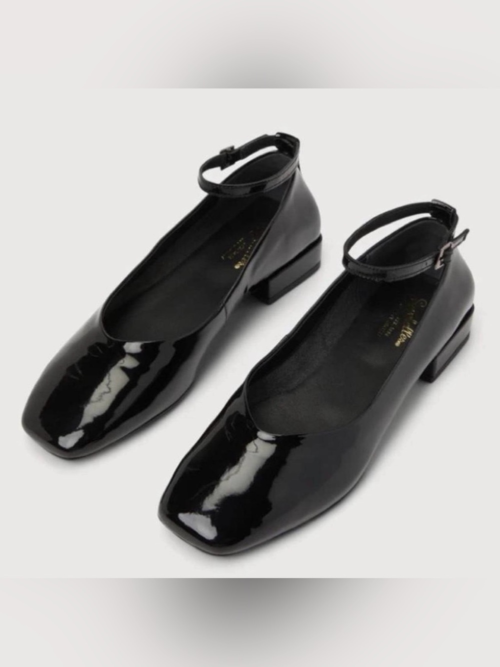 Seychelles Black Patent Leather Square-Toe Ankle-Strap Flats